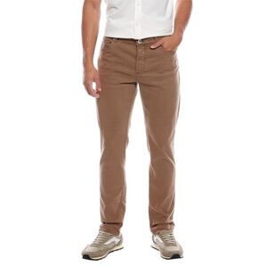 Brunello Cucinelli Traditional Fit Pants in Brown Cotton Denim